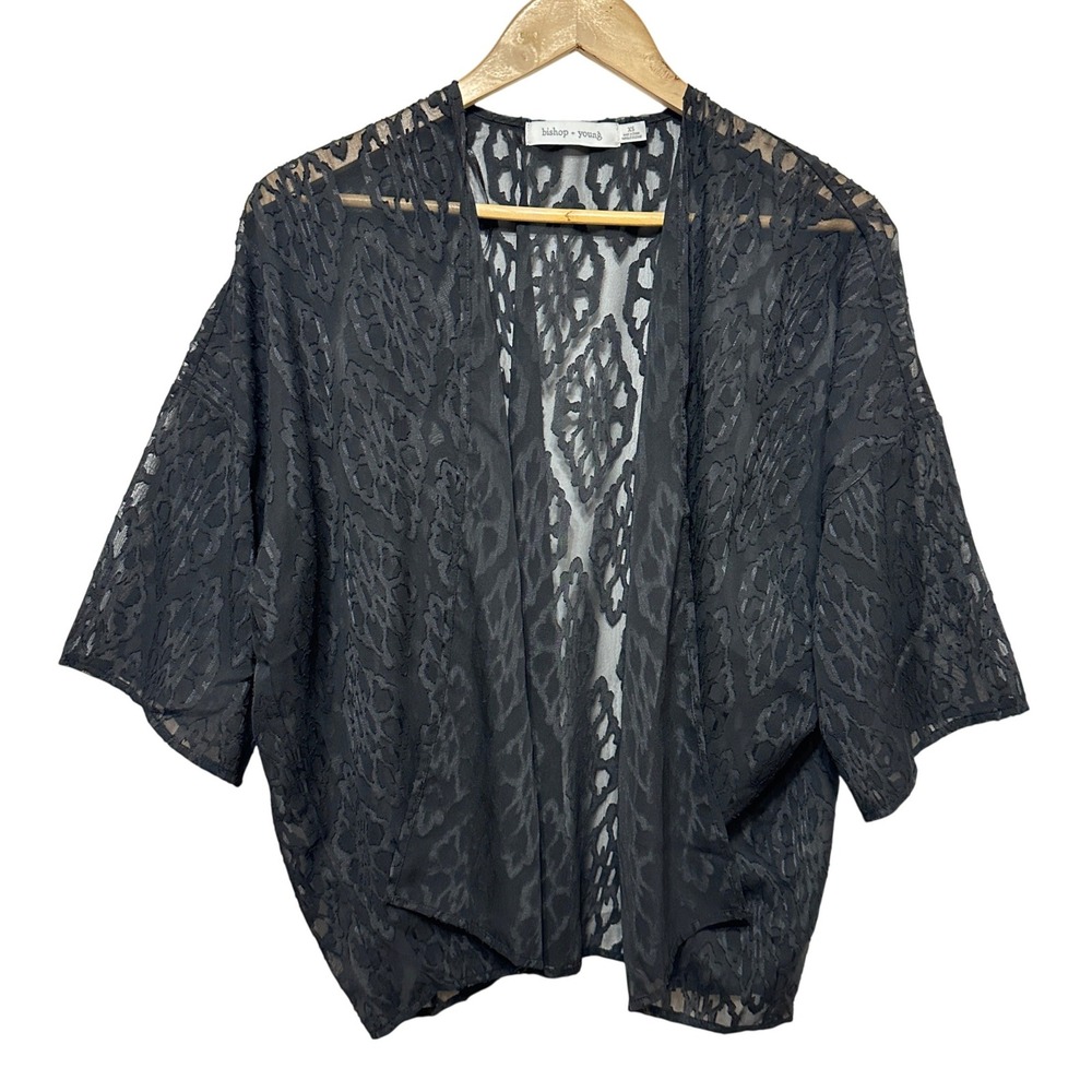 NEW Anthropologie Bishop + Young Burnout Kimono Women XS Black Sheer Whimisgoth